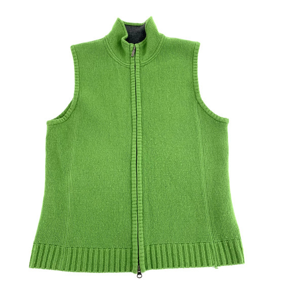 Eddie Bauer Womens Lambswool Blend Full Zip‎ Sweater Vest Sz L Green Grey Lined - Picture 1 of 9